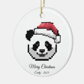 Cute Pixel Art Panda Bear Santa Hat Christmas Gift Keramik Ornament (Links)