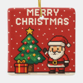 Cute pixel art Santa Claus Keramikornament (Vorderseite)
