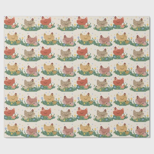 Cute Pixel Chickens Pattern Geschenkpapier (Flach)