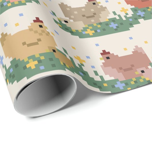 Cute Pixel Chickens Pattern Geschenkpapier (Rolleneckpunkt)