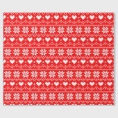 Cute Pixel Fairisle Heart Pattern Festive Red Geschenkpapier (Flach)