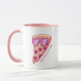 Cute Pizza Lover Mug with Pink Heart Sunglasses Tasse