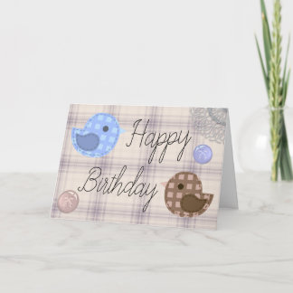 Cute Plaid Birds Country Rustic Birthday Card Karte