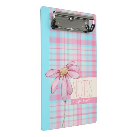 Cute plaid  pastel pink Daisy Notes Notebook  Mini Klemmbrett (Schrägansicht)