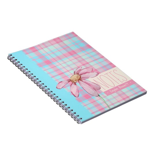 Cute plaid  pastel pink Daisy Notes Notebook  Notizblock (Rechte Seite)