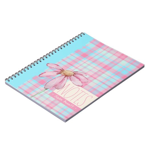 Cute plaid pastel pink Daisy Notes Notebook Notizblock (Linke Seite)