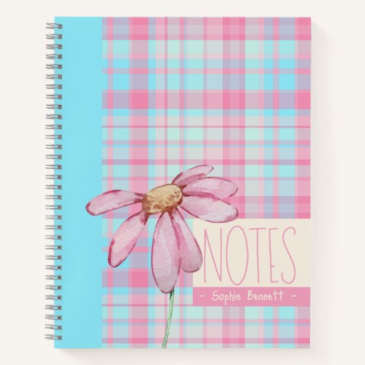 Cute plaid pastel pink Daisy Notes Notebook Notizblock (Vorderseite)