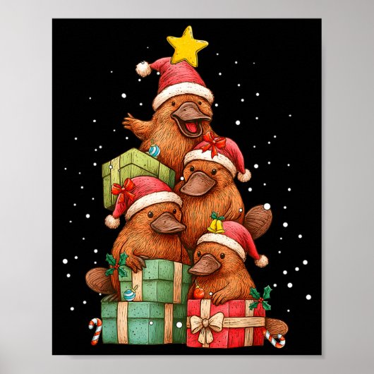 Cute Platypus Le Christmas Tree Xmas Hat  Poster (Vorne)