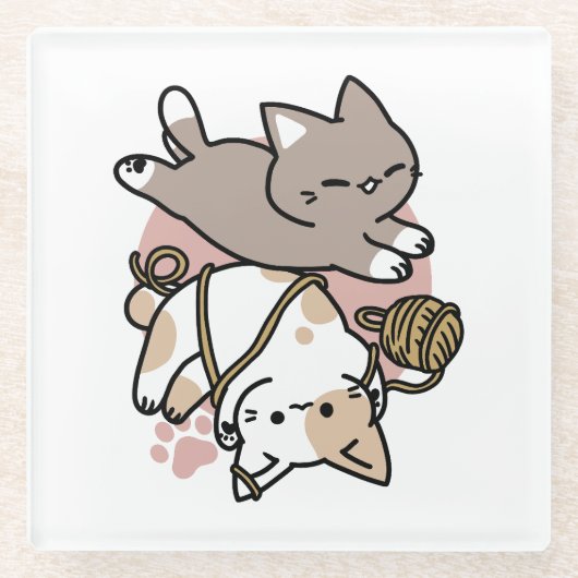 Cute Playful Cats Design – Fun Paws and Play Art Glasuntersetzer (Vorderseite)