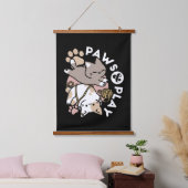 Cute Playful Cats Design – Fun Paws and Play Art Wandteppich Mit Holzrahmen (Schlafzimmer)