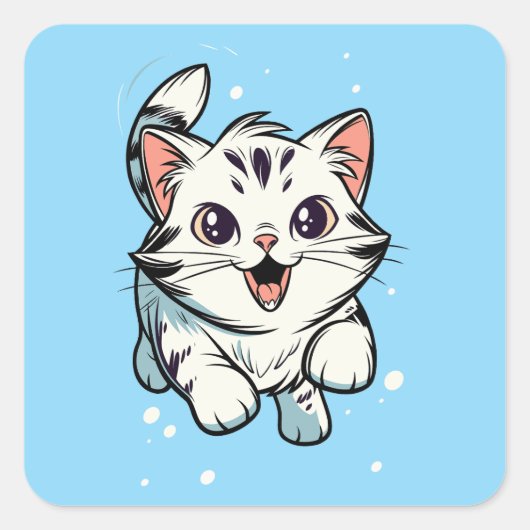 Cute Playful Kitten Cartoon Art Quadratischer Aufkleber (Vorderseite)