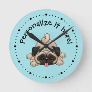 Cute Playful Pug Puppy Personalized Clock Runde Wanduhr