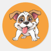 Cute Playful Puppy Cartoon Runder Aufkleber (Vorderseite)