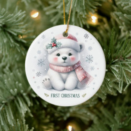 Cute Polar Bear First Christmas Keepsake Photo Keramik Ornament