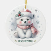 Cute Polar Bear First Christmas Keepsake Photo Keramik Ornament (Vorne)