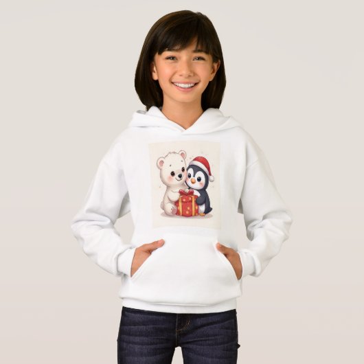 Cute Polar Bear Penguin Kids Hoodie (Vorne ganz)