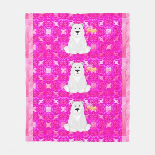 Cute Polar Bear Pink Floral Fleece Blanket (Vorderseite)