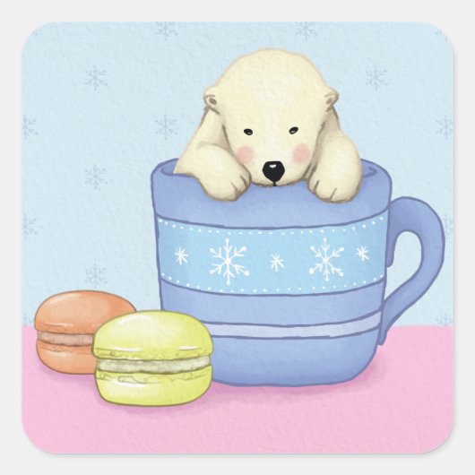 Cute Polar Bear Quadratischer Aufkleber (Vorderseite)