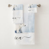 Cute polar bear script name badhandtuch set (Insitu)