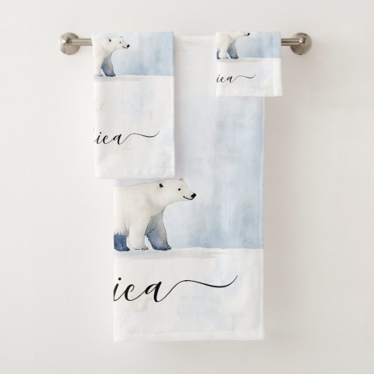 Cute polar bear script name badhandtuch set (Insitu)