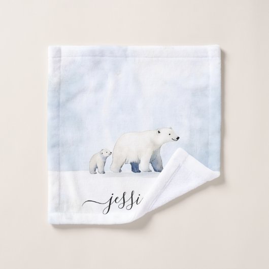 Cute polar bear script name badhandtuch set (Waschlappen)