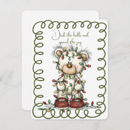 Cute Polar Bear Tangled In Christmas Lights Feiertagskarte