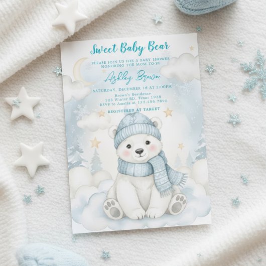 Cute Polar Bear Winter Baby shower Animal Blue  Einladung