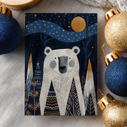 Cute Polar Bear Winter Scenery Nordic Christmas Postkarte