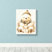 Cute Polar Bear With Snowman Canvas Nursery Decor Leinwanddruck (Insitu (Holzboden))