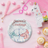 Cute Polar Bears in Red and Green Scarf Pappteller (Party)