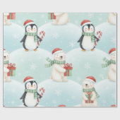 Cute Polar Bears & Penguins Christmas Pattern Geschenkpapier (Flach)