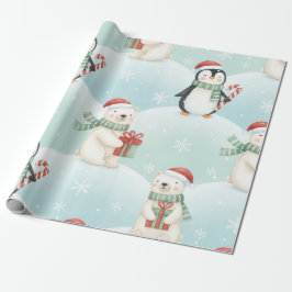 Cute Polar Bears & Penguins Christmas Pattern  Geschenkpapier