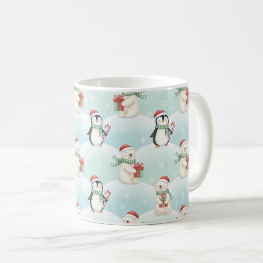 Cute Polar Bears & Penguins Christmas Pattern Mug Kaffeetasse (VorderseiteRechts)