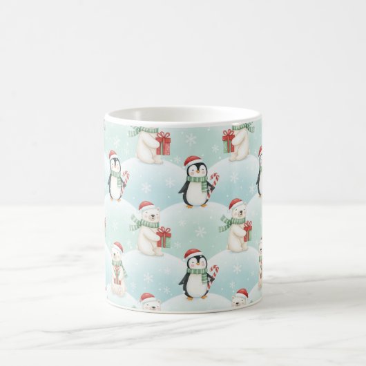 Cute Polar Bears & Penguins Christmas Pattern Mug Kaffeetasse (Mittel)