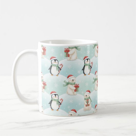 Cute Polar Bears & Penguins Christmas Pattern Mug Kaffeetasse (Links)