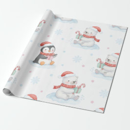 Cute Polar Bears Penguins Christmas Wrapping Paper Geschenkpapier