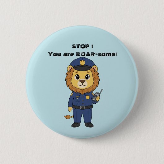 Cute police officer lion Cop Kids Valentine Button (Vorderseite)