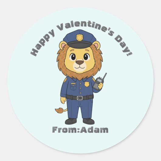 Cute police officer lion Valentine Runder Aufkleber (Vorderseite)