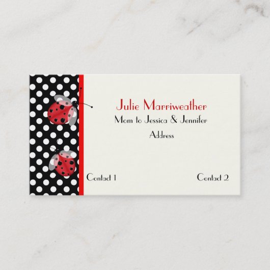 Cute Polka Dot and Ladybug Mommy Card Telefonnummerkarte (Vorderseite)