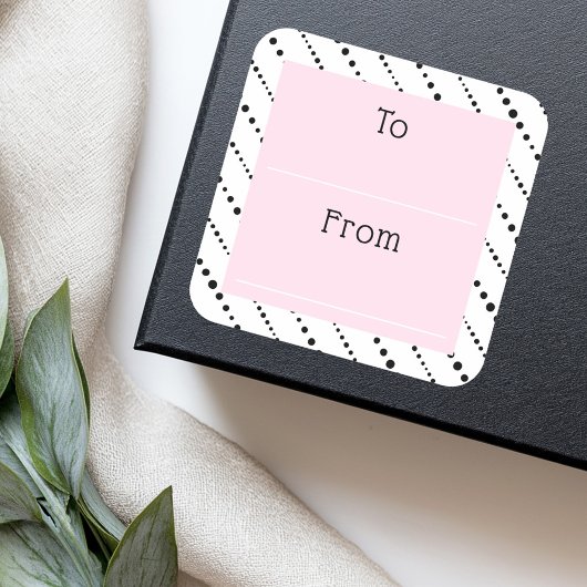 Cute polka dot stripes black white pink to from quadratischer aufkleber