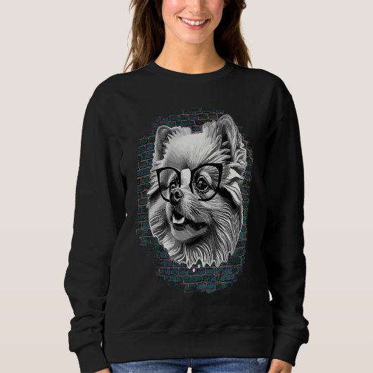 Cute Pomeranian Dog Wearing Nerd Glasses Funny Gra Sweatshirt (Vorderseite)