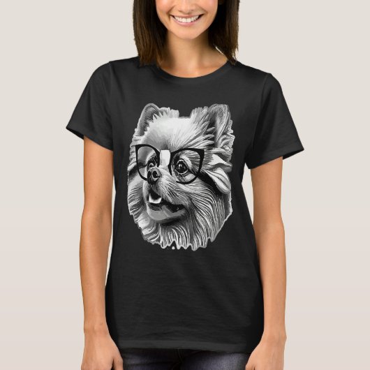Cute Pomeranian Dog Wearing Nerd Glasses Funny Gra T-Shirt (Vorderseite)