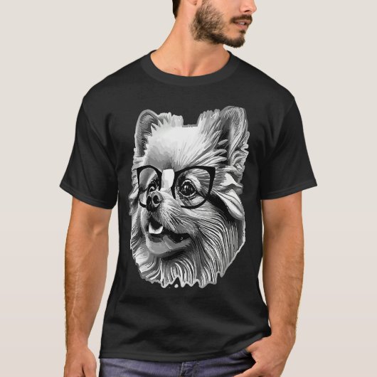 Cute Pomeranian Dog Wearing Nerd Glasses Funny Gra T-Shirt (Vorderseite)