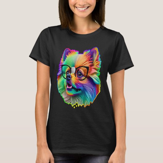 Cute Pomeranian Dog Wearing Nerd Glasses Funny Pop T-Shirt (Vorderseite)