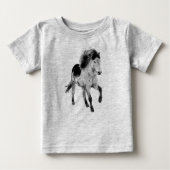 Cute Pony in motion, black and white  Baby T-shirt (Vorderseite)