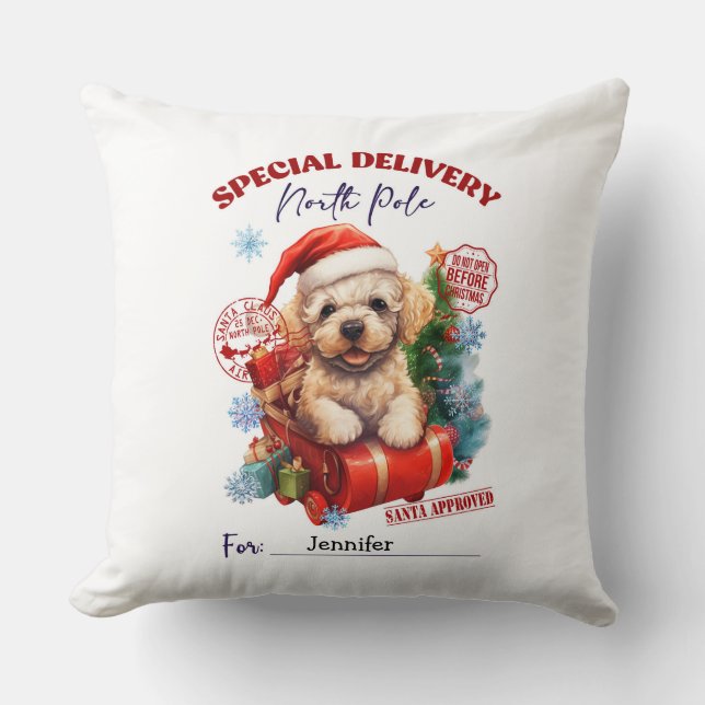 Cute Poodle Christmas Throw Pillow Kissen (Vorderseite)