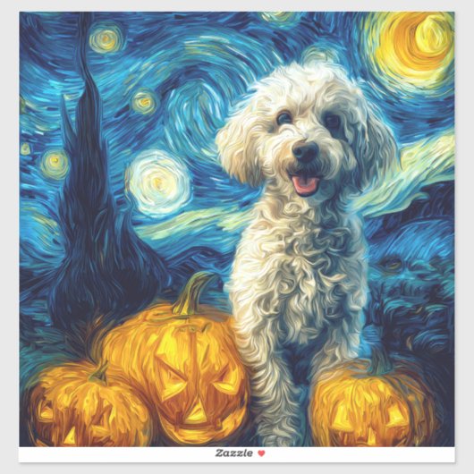 Cute Poodle Dog Halloween Jack O Lantern Pumpkin F Aufkleber (Blatt)