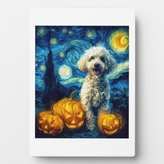 Cute Poodle Dog Halloween Jack O Lantern Pumpkin F Fotoplatte (Vorderseite)