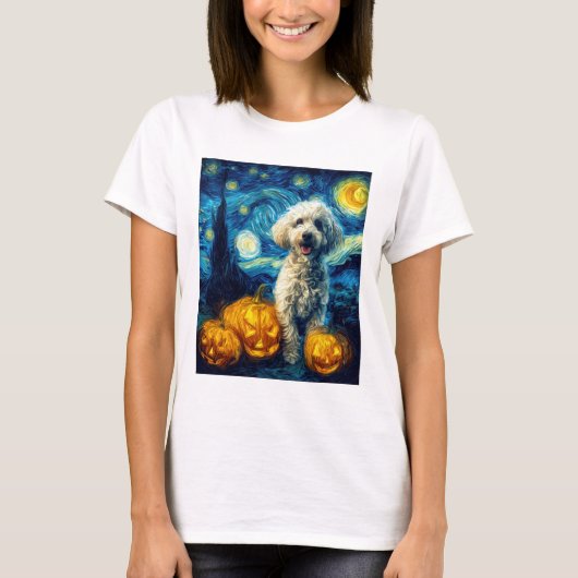 Cute Poodle Dog Halloween Jack O Lantern Pumpkin F T-Shirt (Vorderseite)
