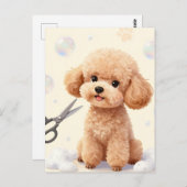 Cute Poodle Grooming Bubbles Scissors  Postkarte (Vorne/Hinten)